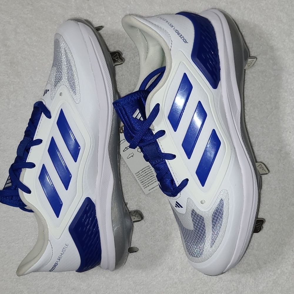 Adidas Women's Adizero PureHustle Softball Blue and White Cleats, Size 7